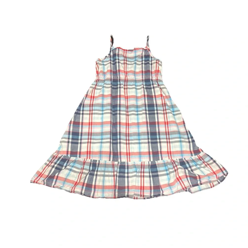 Oshkosh B'Gosh Girls 8 Summer Dress Classic Plaid Pockets Ruffles Bow School
